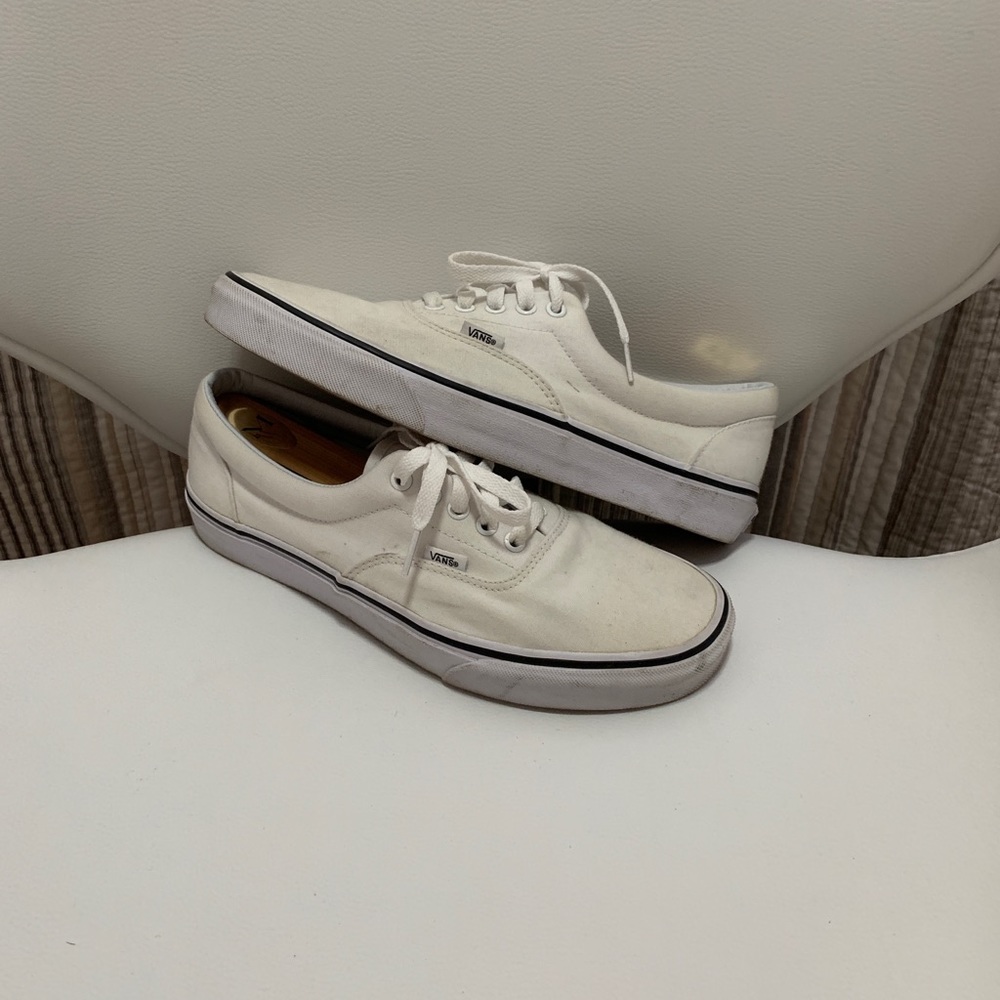 Vans white slip ons gently worn